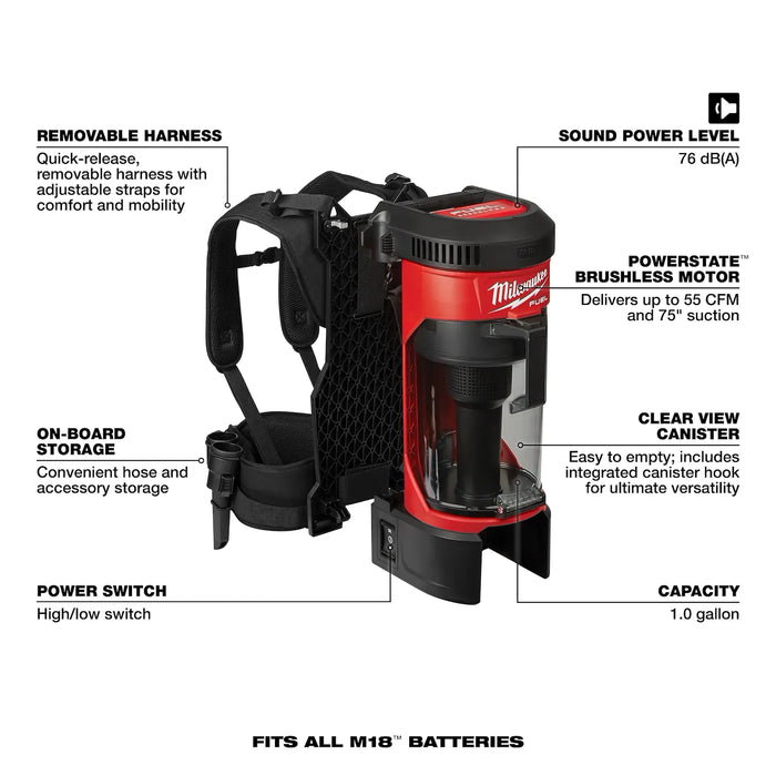 Milwaukee M18 FUEL™ 3-in-1 Backpack Vacuum 0885-20