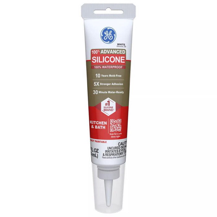 GE Advanced Silicone White Silicone 2 Kitchen and Bath Caulk Sealant 2.8 oz