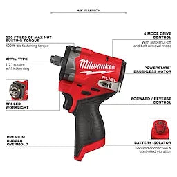 Milwaukee M12 FUEL™ Stubby 1/2" Impact Wrench 2563-20