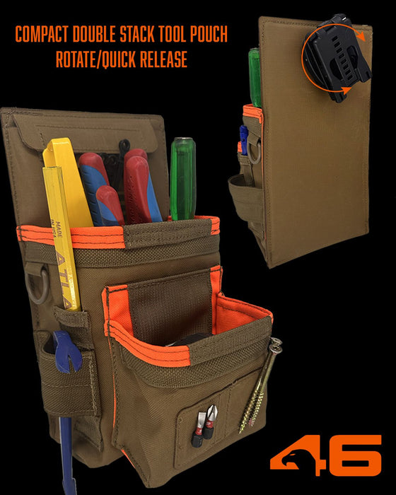 Compact Double Stack Tool Pouch ROTATE/QUICK RELEASE Coyote/Orange
