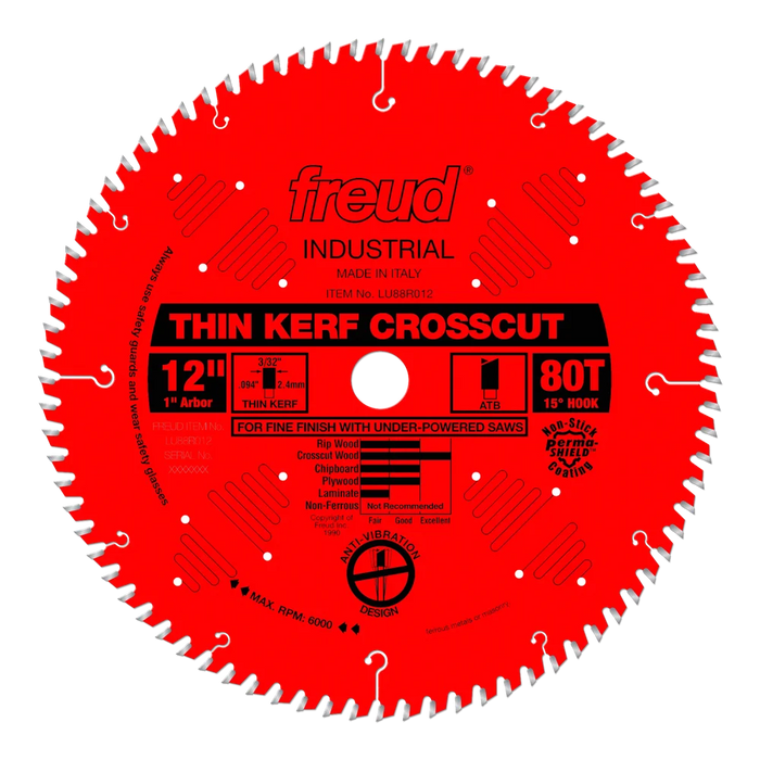 Freud 12" Thin Kerf Fine Finish Crosscut Blade