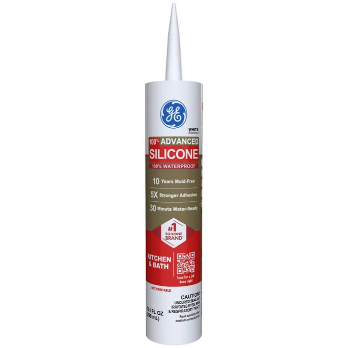 GE Advanced White Silicone 2 Kitchen and Bath Caulk Sealant 10.1 oz