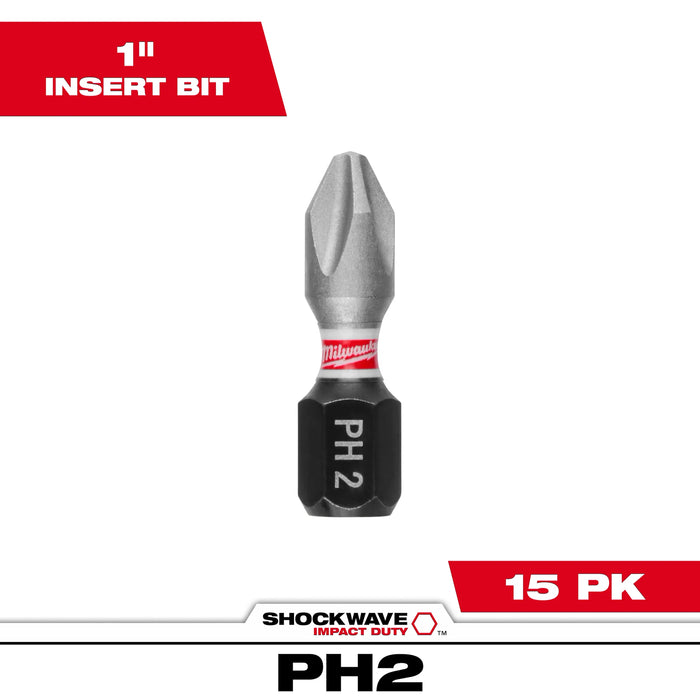 Milwaukee Shockwave Phillips #2 X 1 in. L Impact Insert Bit Alloy Steel 15 pc 48-32-5003, main product view