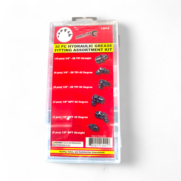 30 PC HYDRAULIC GREASE FITTING ASST KIT