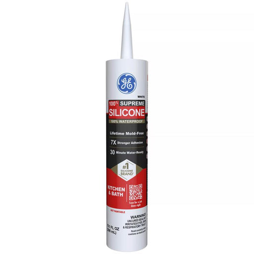 GE Supreme White Supreme Silicone Kitchen and Bath Caulk Sealant 10.1 oz