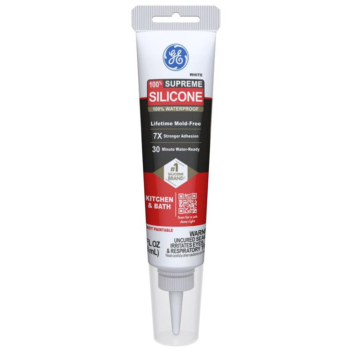 GE Supreme White Supreme Silicone Kitchen and Bath Caulk Sealant 2.8 oz