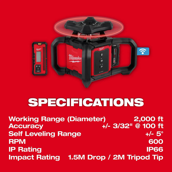 Milwaukee M18™ Red Exterior Rotary Laser Level Kit w/ Receiver, Tripod, & Grade Rod 3701-21T