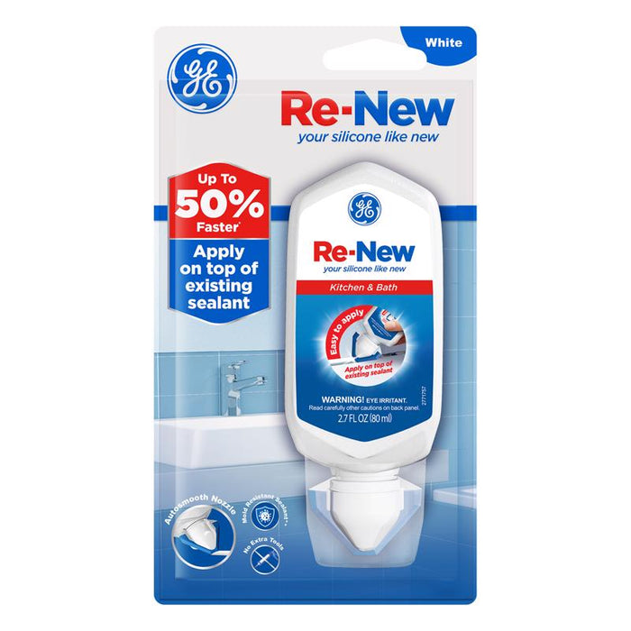 GE Re-New White Silicone Kitchen and Bath Caulk Sealant 2.7 oz