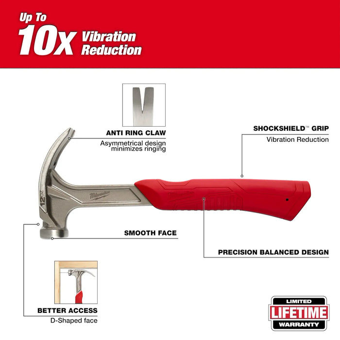 Milwaukee 12oz Smooth Face Hybrid Claw Finish Hammer 48-22-9019