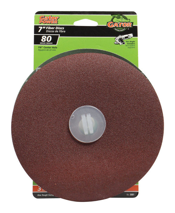 Gator 7 in. Aluminum Oxide Center Mount Fiber Disc 80 Grit Coarse 3 pk