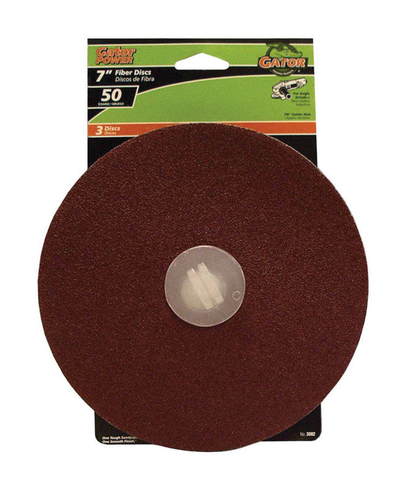 Gator 7 in. Aluminum Oxide Center Mount Fiber Disc 50 Grit Coarse 3 pk