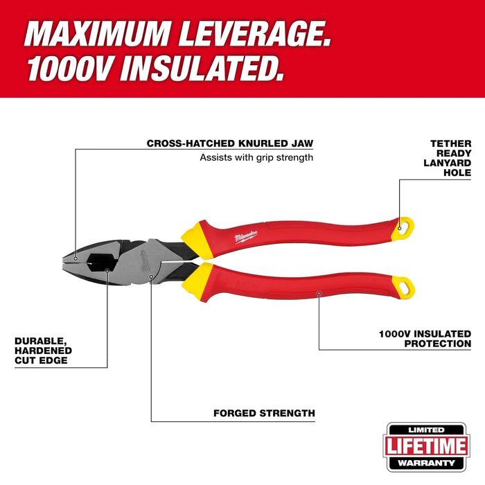 Milwaukee 1000V Insulated 9" Lineman's Pliers ,48-22-2209
