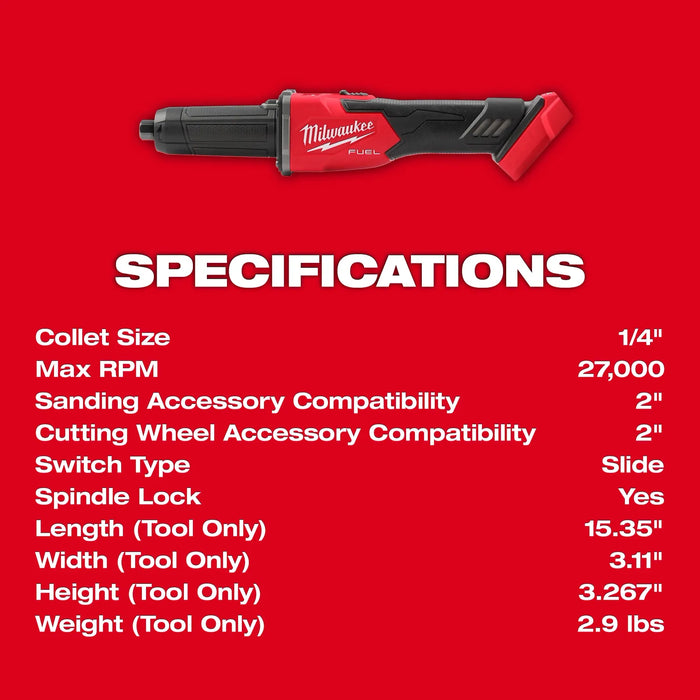 Milwaukee M18 FUEL™  Braking Die Grinder, Slide Switch, 2939-20