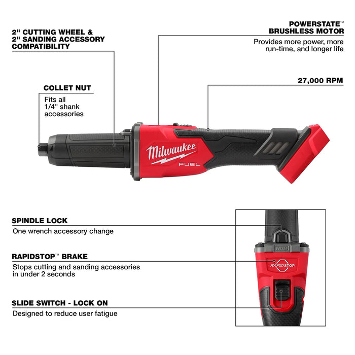 Milwaukee M18 FUEL™  Braking Die Grinder, Slide Switch, 2939-20