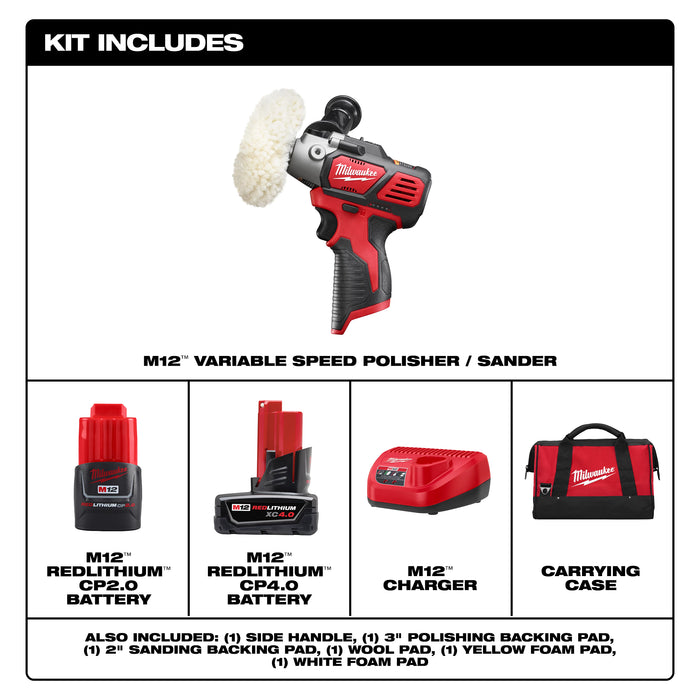 Milwaukee 2438-22X M12™ Variable Speed Polisher/Sander Kit