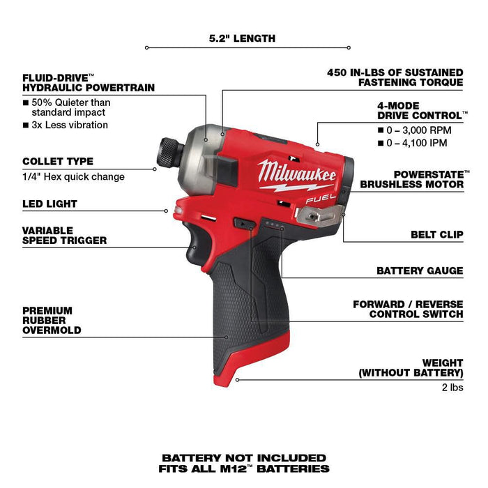 Milwaukee M12 FUEL™ SURGE™ 1/4" Hex Hydraulic Driver 2551-20