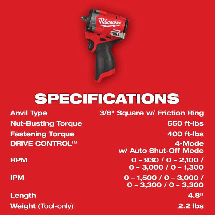 M12 FUEL M12 3/8 in. Cordless Brushless High Torque Impact Wrench Tool Only 2562-20