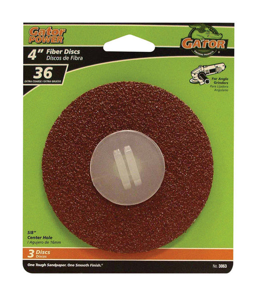 Gator 4 in. Aluminum Oxide Center Mount Fiber Disc 36 Grit Extra Coarse 3 pk