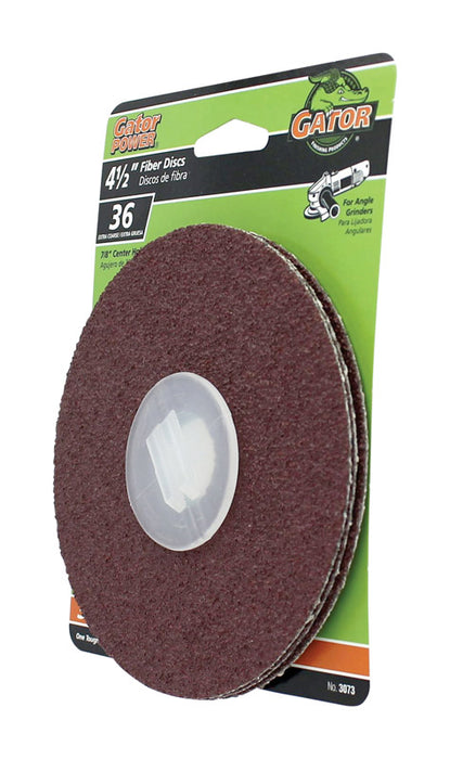 Gator 4.5 in. Aluminum Oxide Center Mount Fiber Disc 36 Grit Extra Coarse 3 pk