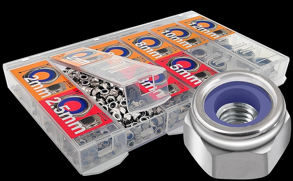 524 pcs Lock Nuts Assortment  - Stainless Steel 304 Nylon Insert Lock Nuts (Metric)