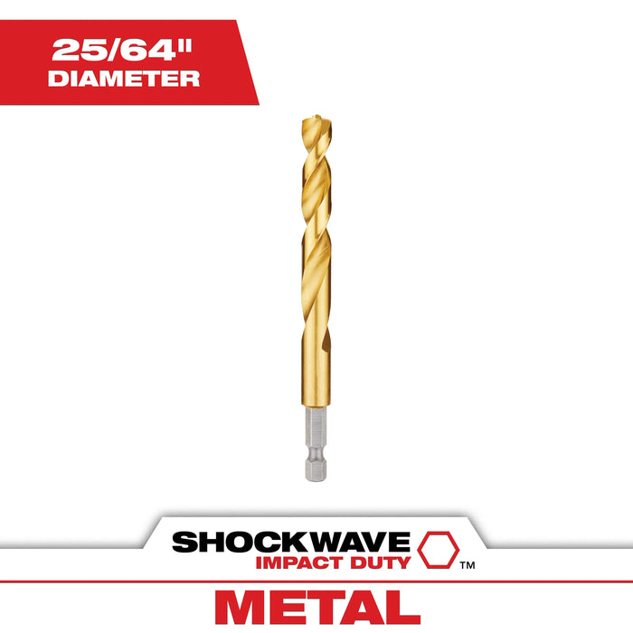 Milwaukee Shockwave 25/64 in. X 4-11/16 in. L Titanium Red Helix Drill Bit Hex Shank 1 pc 48-89-4622, main product view