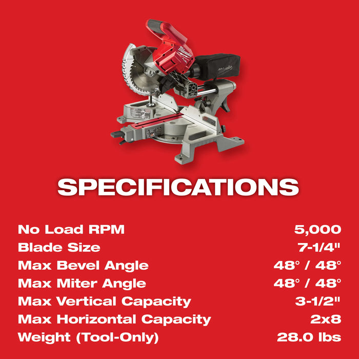 Milwaukee 2733-21 M18 FUEL™ 7-1/4” Dual Bevel Sliding Compound Miter Saw Kit