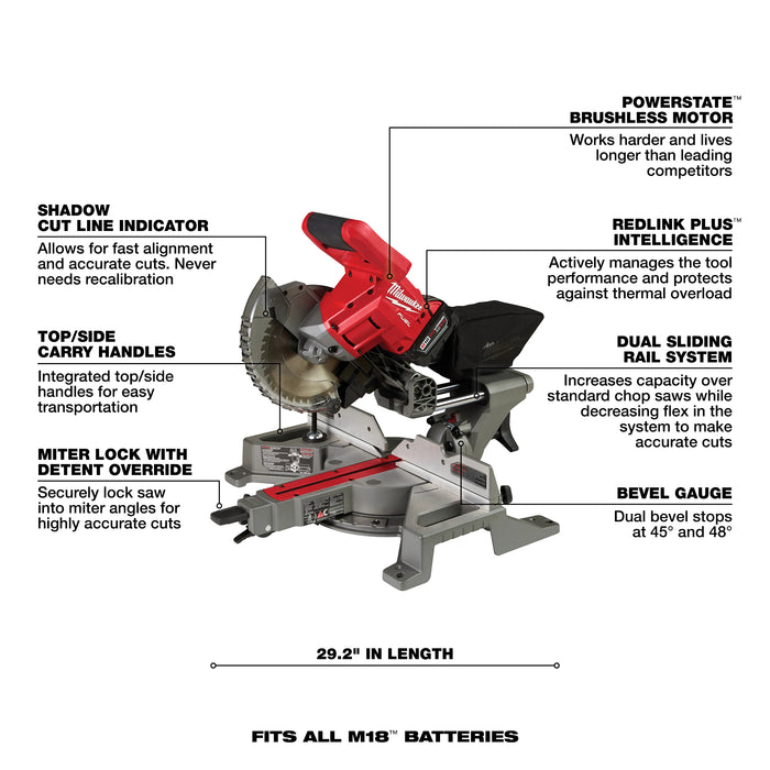 Milwaukee 2733-21 M18 FUEL™ 7-1/4” Dual Bevel Sliding Compound Miter Saw Kit