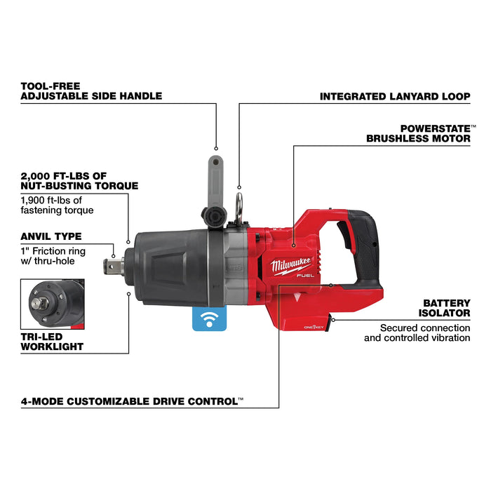 Milwaukee 2868-20 M18 FUEL™ 1" D-Handle High Torque Impact Wrench w/ ONE-KEY™