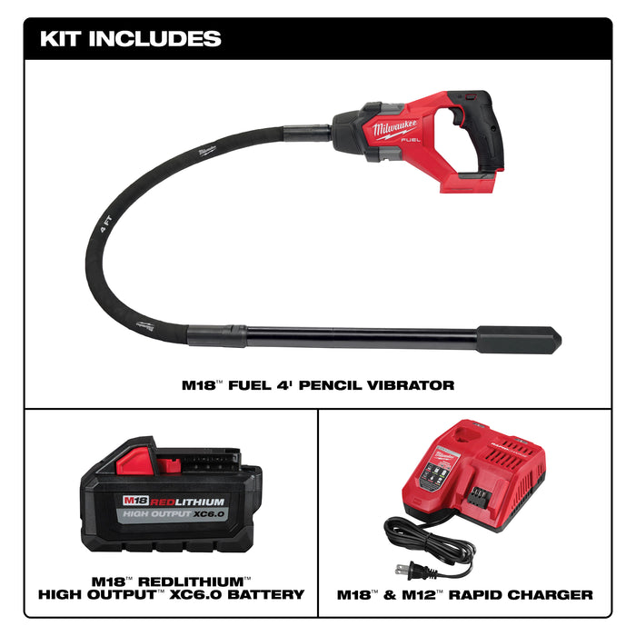 Milwaukee 2910-21 M18 FUEL™ 4' Concrete Pencil Vibrator Kit