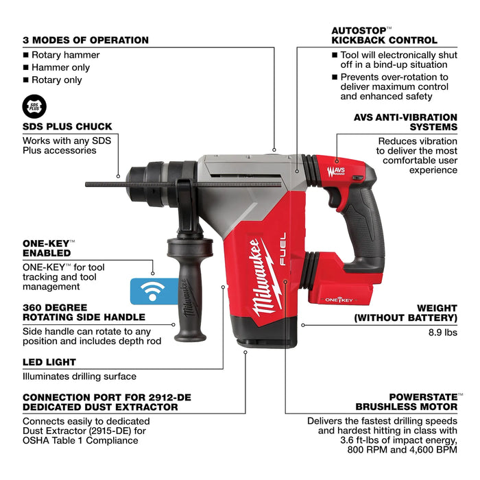 Milwaukee M18 FUEL™ 1-1/8" SDS Plus Rotary Hammer w/ ONE-KEY™   2915-20