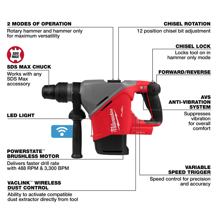 Milwaukee 2917-20 M18 FUEL™ 1-9/16" SDS Max Rotary Hammer w/ ONE-KEY™