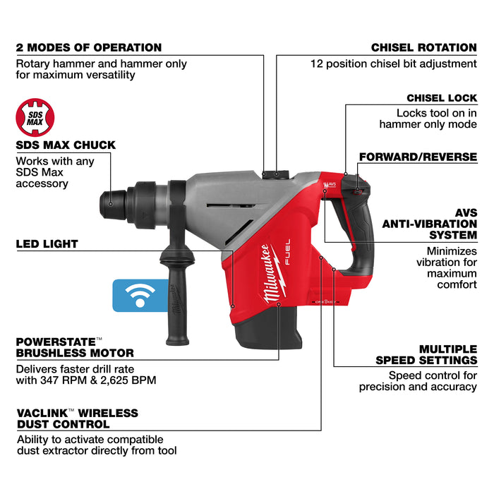 Milwaukee 2918-20 M18 FUEL™ 1-3/4" SDS MAX Rotary Hammer w/ ONE-KEY™