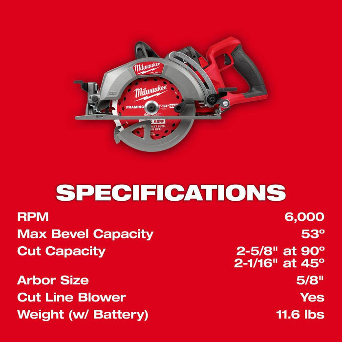Milwaukee M18 FUEL 7-1/4 Rear Handle Circular Saw Kit 2930-21HD