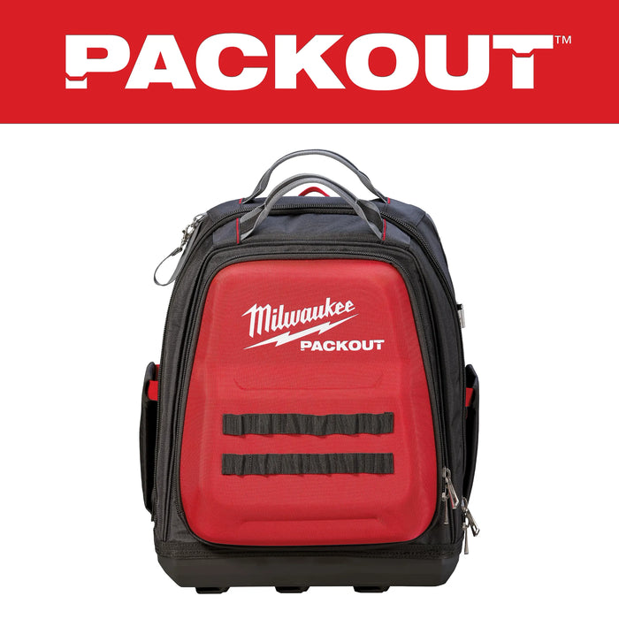 Milwaukee PACKOUT 10.3 in. W X 19 in. H Ballistic Nylon Backpack Tool Bag 48 pocket Black/Red 1 pc 48-22-8301, main product view