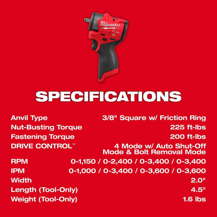 Milwaukee M12 FUEL™ 3/8" Subcompact Impact Wrench w/ Friction Ring 3049-20