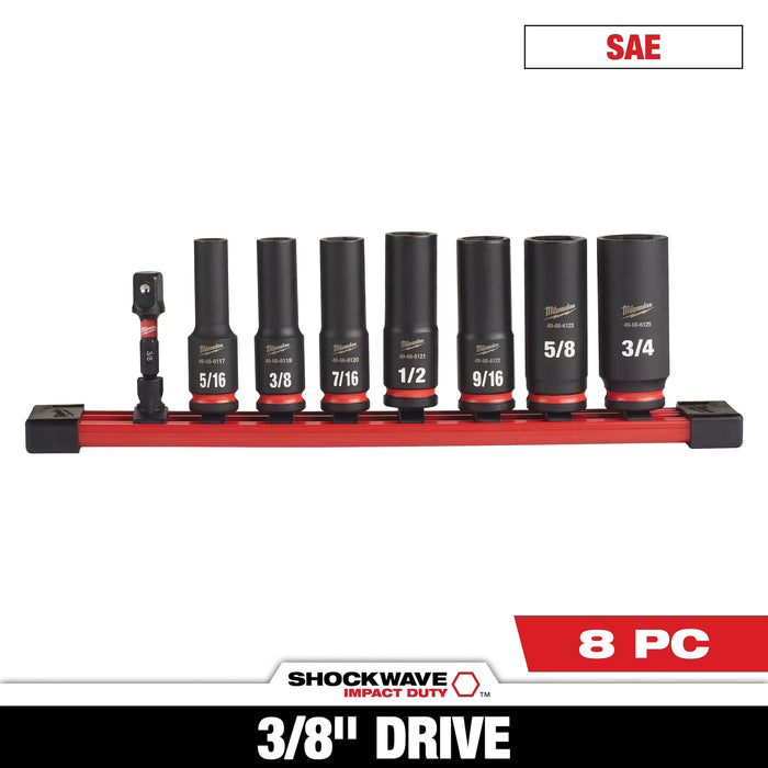 Milwaukee SHOCKWAVE 3/8 in. drive SAE 6 Point Deep Impact Rated Socket Set 8 pc 49-66-7024, main product view