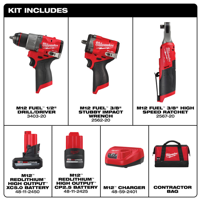 Milwaukee 3424-23 M12 FUEL™ 3-Tool Combo Kit