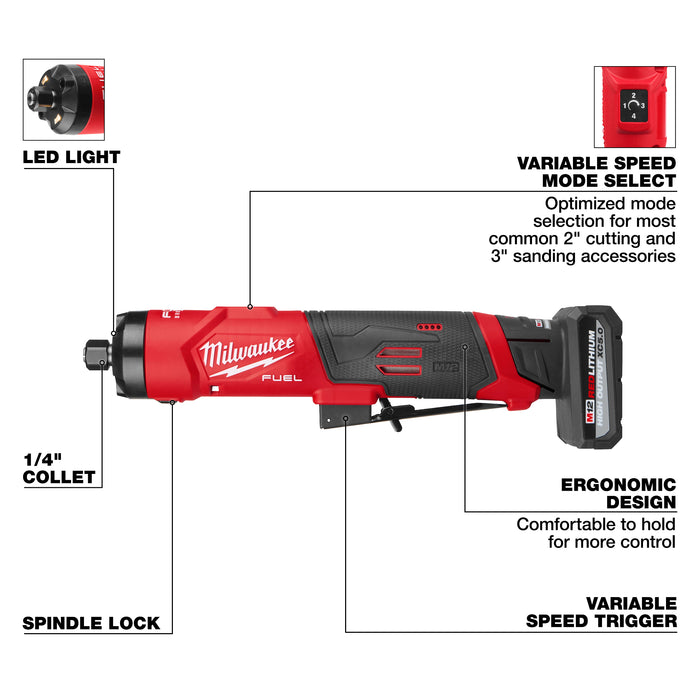 Milwaukee 3486-22 M12 FUEL™ 1/4" Straight Die Grinder Kit