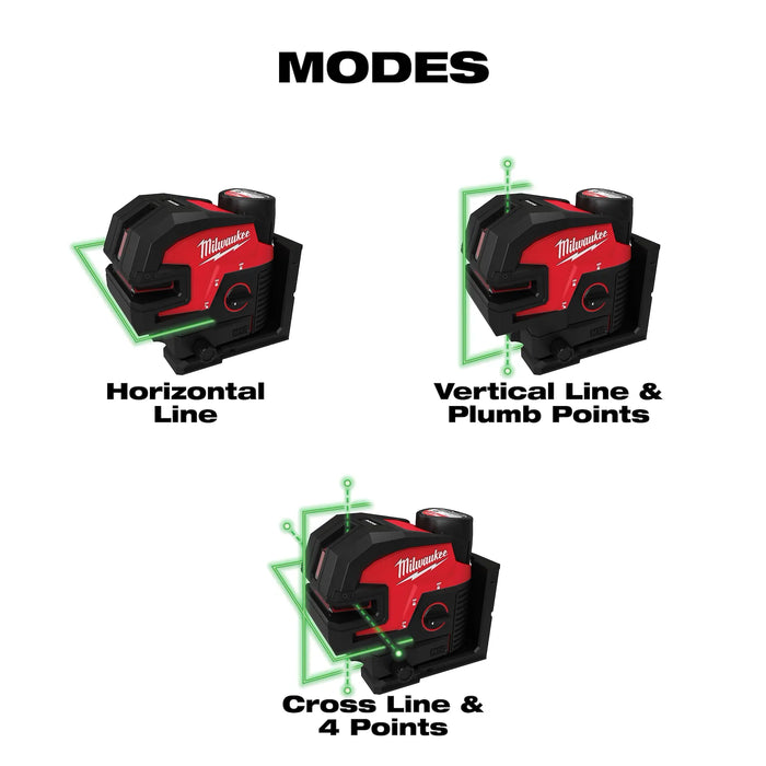 Milwaukee M12™ Green Laser – Cross Line & 4-Points ,3624-20