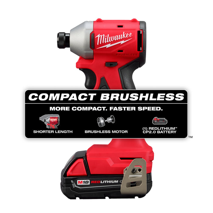 Milwaukee 3650-21CT M18™ Compact Brushless 1/4" Hex Impact Driver Kit