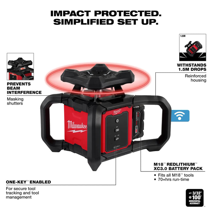 Milwaukee M18™ Red Exterior Rotary Laser Level Kit w/ Receiver, Tripod, & Grade Rod 3701-21T