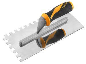 Tolsen Notched Trowel (Industrial) Plastering Trowel with Teeth, Stainless Steel, Size: 11″x4.75″, Teeth: 0.4″x0.4″, Two-component Plastic Handle
