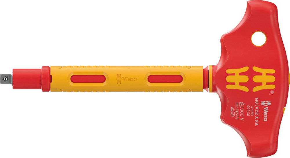 410 i VDE A RA VDE-insulated T-handle adapter screwdriver with ratchet functionality for 1/4" sockets