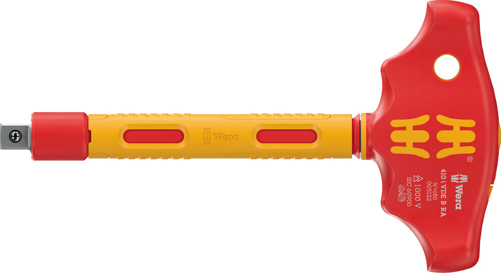 410 i VDE B RA VDE-insulated T-handle adapter screwdriver with ratchet functionality for 3/8" sockets