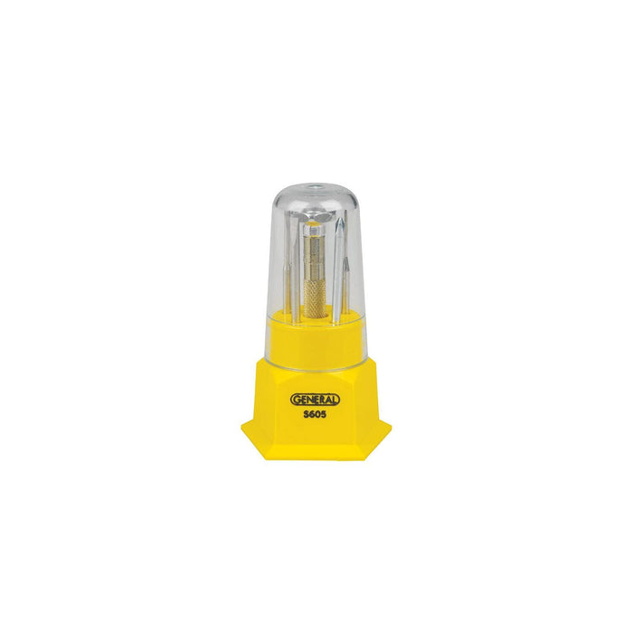 General Tools S605 Five-Blade Jeweler's Screwdriver Set, 4 Slotted Blades - 0.100, 0.070, 0.055, 0.04, 1 Phillips Blade - #0