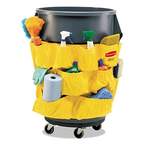 Rubbermaid Commercial Products Supply Organizing Caddy for Brute Trash Cans, Yellow, Tool Organizer Storage for Spray Bottles/Paper Towels/Gloves/Scrub Brush, 1 Count (Pack of 1)
