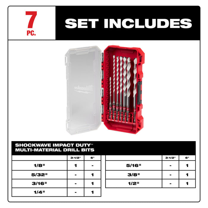 Milwaukee 48-20-8899 7 PC SHOCKWAVE™ Impact Duty Carbide Multi-Material Drill Bit Set