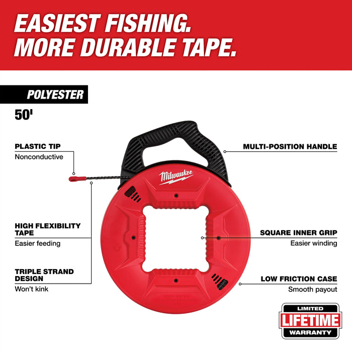 Milwaukee 48-22-4162 50’ Polyester Fish Tape with Nonconductive Tip