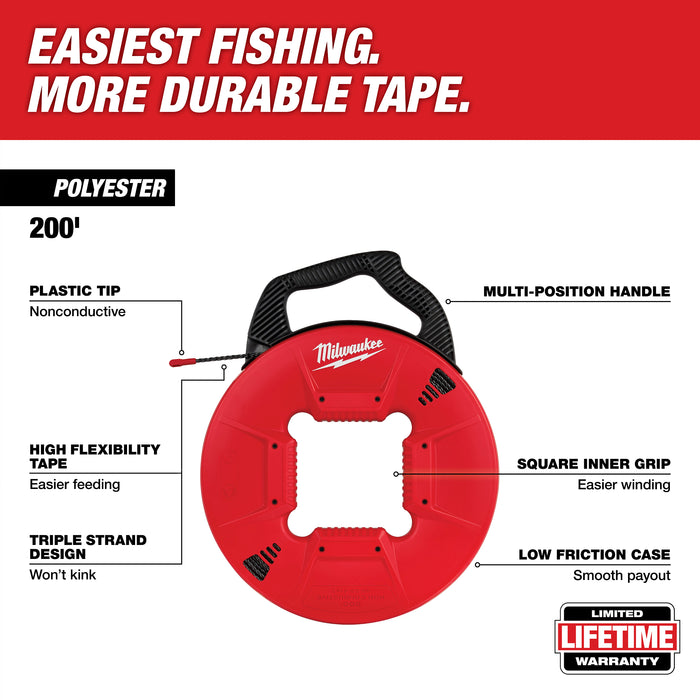 Milwaukee 48-22-4167 200’ Polyester Fish Tape with Nonconductive Tip