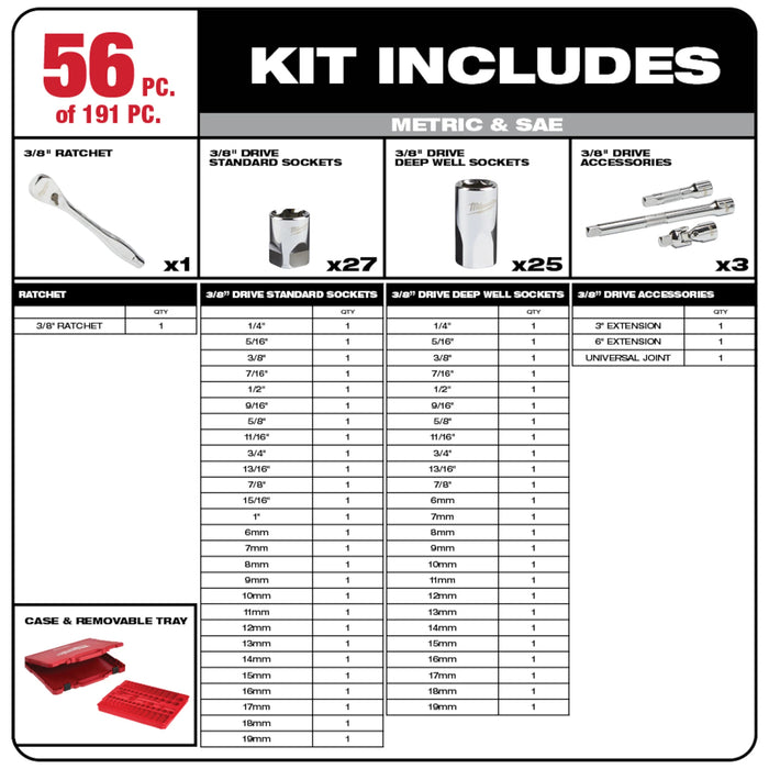 Milwaukee 48-22-9489 191Pc Mechanics Hand Tool Set